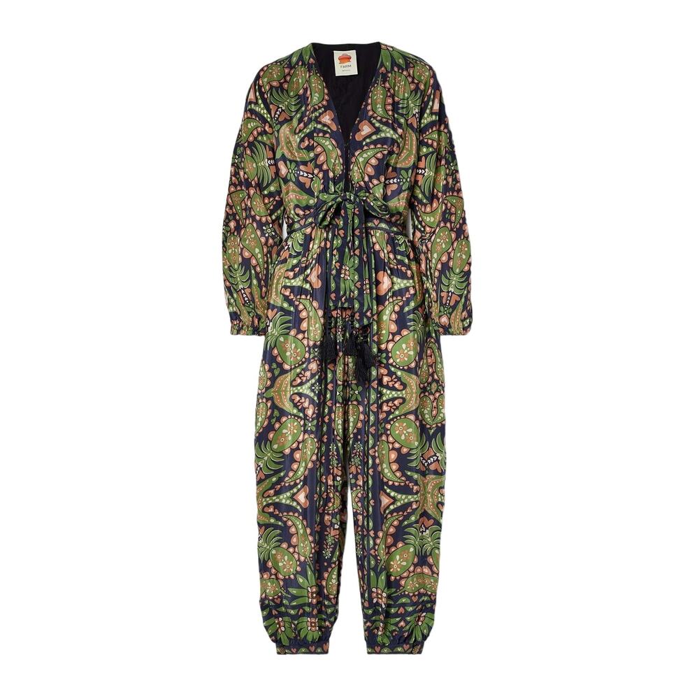 FARM RIO ANTHROPOLOGIE Martina Scarf Jumpsuit Black V-Neck Long Sleeve Small NWT